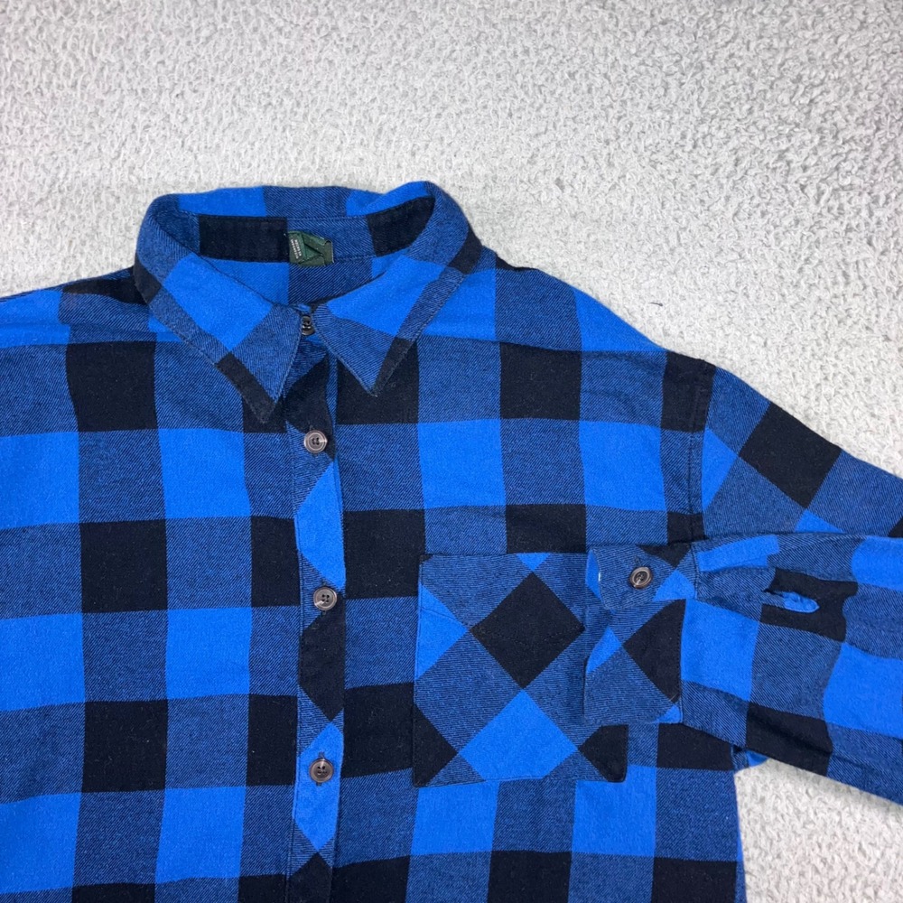 Wild Fable Flannel Shirt Women M Blue Plaid Oversize Layering Soft Gunge Pockets